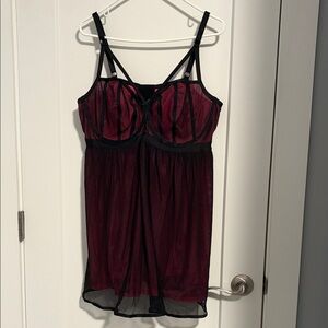 torrid Burgundy and Black Sheer Mesh Chemise with Strappy Detail